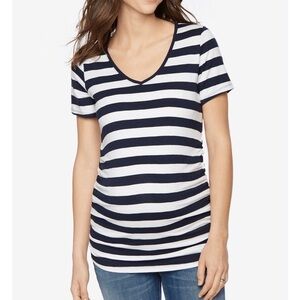 Old Navy Navy & White Striped V-Neck Maternity Tee